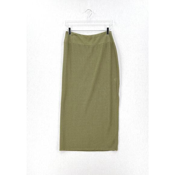 ENZA COSTA Open Knit Midi Skirt Women Medium Green High Rise Stretch Layering - Picture 5 of 16